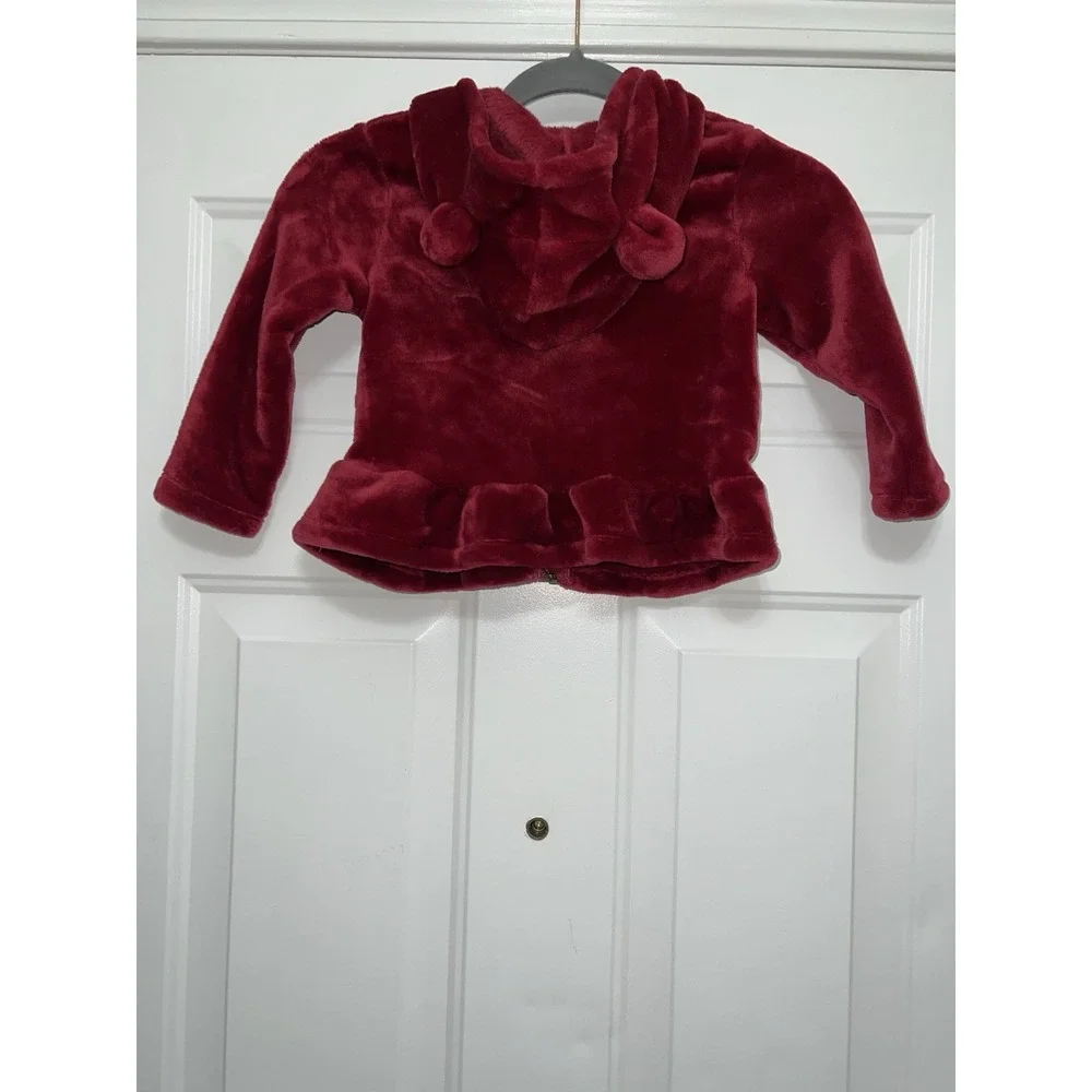 Penelope Mack Girls Toddler Red Fuzzy Jacket Size 3T‎ Hooded Full Zip Ears